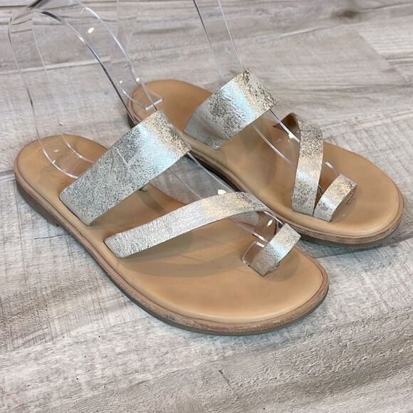Kork-Ease Women's Metallic Slide Sandals silver marbled leather size 6 - Picture 1 of 8